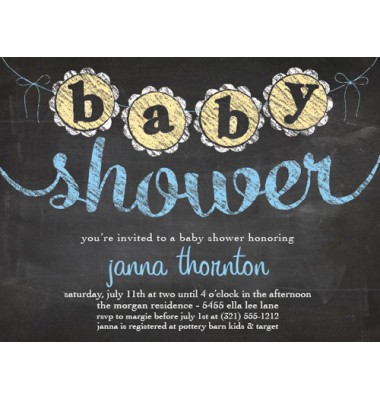 Baby Shower Invitations, Chalkboard Shower Blue, Paper So Pretty